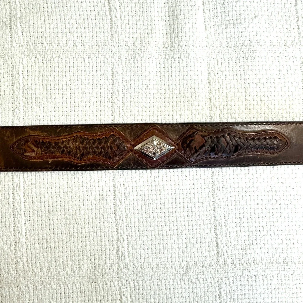 VTG Resistol‎ Brown Leather Western Woven Concho Belt 38 95 Cowboy Boho Rugged